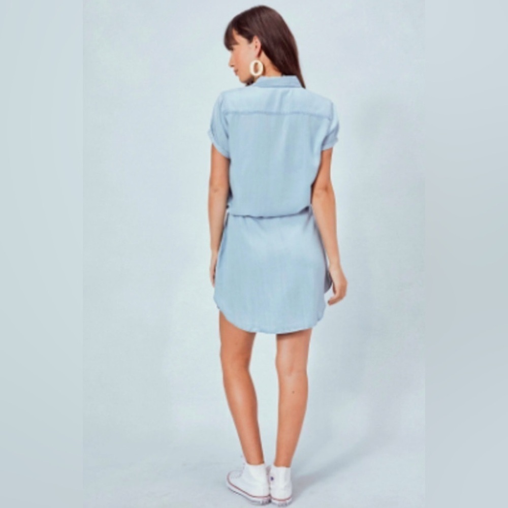 Lovestitch Casual Chambray Benji Shirt Dress w/cinched waist. Large. - Picture 6 of 16